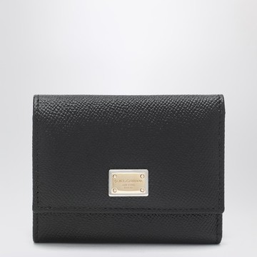 Black dauphine leather wallet with logo plaque