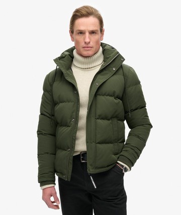 Superdry Men's Everest Short Hooded Puffer Jacket Green Size: L