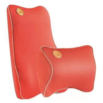 Bebehome居家百貨 汽車記憶棉腰墊 + 頭枕  橘紅色  1組