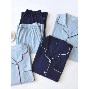 2024春秋新款針織棉睡衣套裝 情侶款家居服 男女長袖長褲休閑服