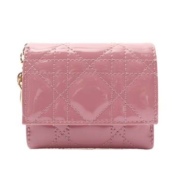 Dior 迪奧 Lady Dior Lotus 三折短夾 玫瑰裸粉色 漆皮 S0181OVRB_M64P 【二手名牌BRAND OFF】
