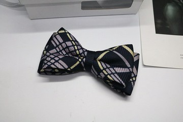 蓝紫色格纹领结/真丝英伦风双层蝴蝶结