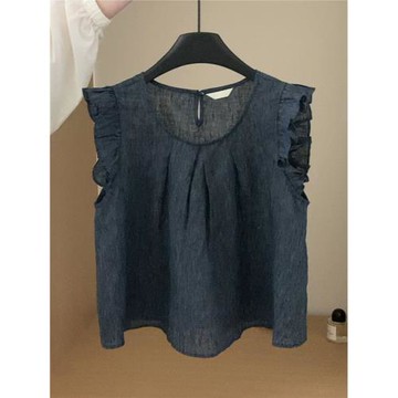 法式高級感棉麻飛飛袖襯衫女夏季新款氣質新款小眾設計感背心上衣