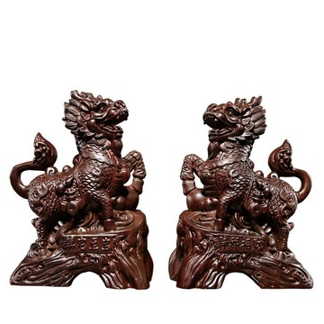 桌上擺飾 【銳達】精雕成對麒麟實木擺飾 吉祥瑞獸造型 客廳電視櫃玄關辦公室裝飾工藝品 麒麟單只高 15cm yq