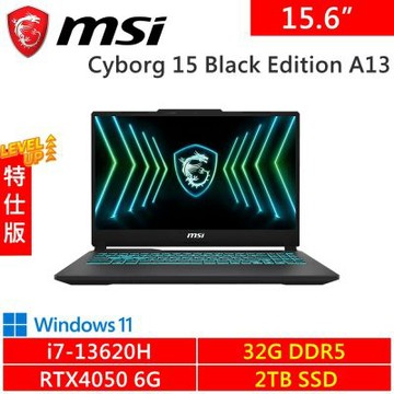 MSI微星 Cyborg 15 Black Edition A13VE-2468TW-SP7 15.6吋 黑(i7-13620H/32G/2TB SSD/RTX4050 6G/W11)特仕版