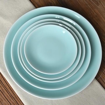 龍泉青瓷素面西餐盤家用意面盤簡約平盤淺盤牛排盤酒店骨碟菜盤子