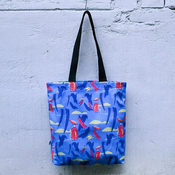 【手提包/提袋】輕巧托特提袋_韓國花牌_寶藍柳上燕