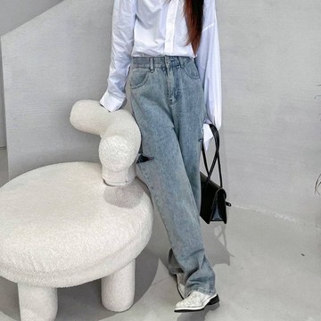 【APPAREL】雙刀割 側刀割 牛仔寬褲 牛仔長褲 落地牛仔褲 刀割牛仔褲