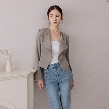 【初秋新品】HS 斜釦無領西裝外套 灰色