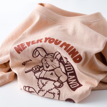 兔子印花款~245g淺粉色卡通短袖T恤女淡粉色藕粉色休閑圓領上衣男