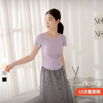 niceioi【特惠】百搭坑條上衣 圓領 短袖上衣 坑條短袖 4色 [顯瘦必備坑條針織上衣] 女裝 3A430016