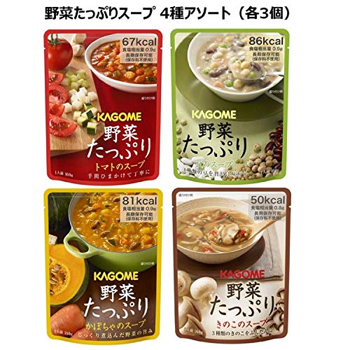 ABO カゴメ 野菜たっぷりスープ 4種各3個 [トマトのスープかぼちゃのスープ豆のスープきのこのスープ]