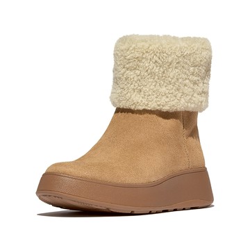 F-MODE羊毛領拉鍊麂皮短靴-沙漠棕褐色