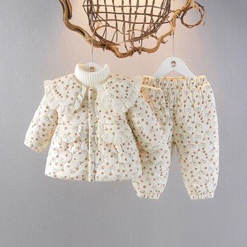 2025冬季新款嬰兒套裝加絨棉服加厚兩件套周歲禮服女寶寶公主棉衣