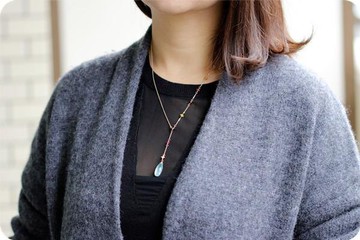 天藍玉髓和碧璽半長 Y 形項鍊 五月 / 十月生日石