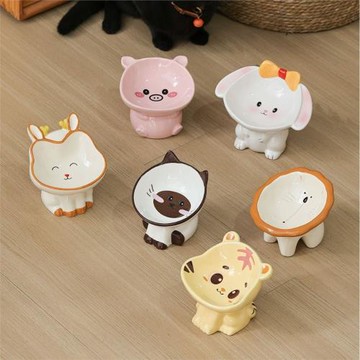 貓碗陶瓷可愛卡通保護頸椎斜口防打翻狗狗飯碗貓咪食盆防黑下巴