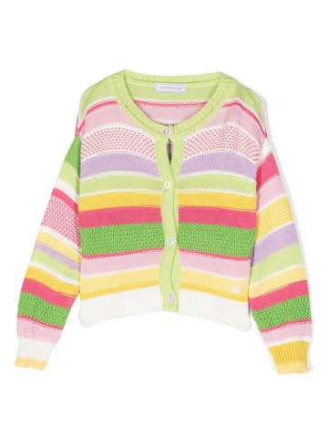 Monnalisa - striped intarsia-knit cardigan - kids - Cotton - 6 - Green