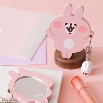 【知音Jean】Wooderful life x 卡娜赫拉的小動物 木造型鏡-粉紅兔隨身鏡【墊腳石】