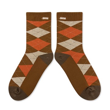 Best Tag 經典菱格圖案襪 咖啡/橘 25-28cm