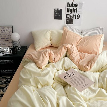 床包組 三件組 四件組  床單被套枕套床包 家用寢具ins風純色雙拼水洗棉床上四件套A類母嬰級床單被套學生宿舍三件套