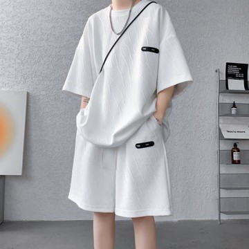 短袖t恤男夏季運動套裝高級感男裝搭配一套帥氣潮牌寬松夏裝衣服