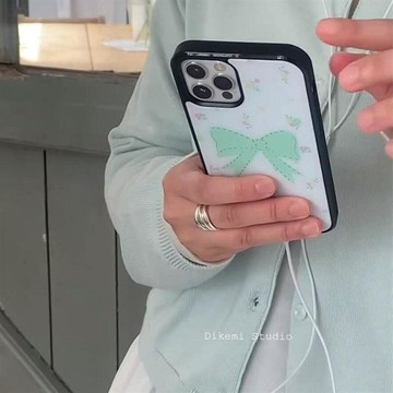 ✨iphone手機殼✨韓國ins小眾博主同款清新甜美蝴蝶結小碎花黑邊軟殼適用iphone16p