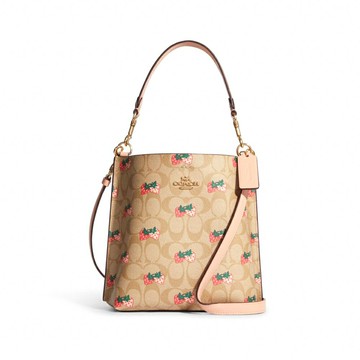 COACH Mollie 草莓印花標誌帆布水桶包 22 CB602~【 菲尼斯 國際精品 ★ 疊加現抵$1618 】
