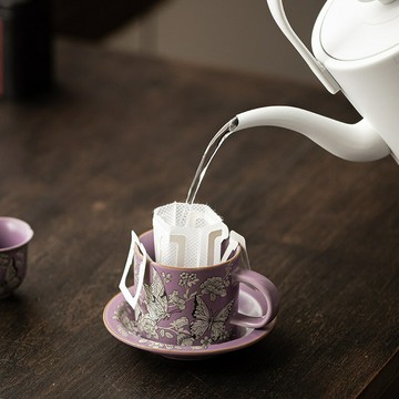 『百貨屋二號』紫汝鎏銀蝶戀花下午茶咖啡杯碟家用辦公室個人水杯馬克杯喝茶杯子