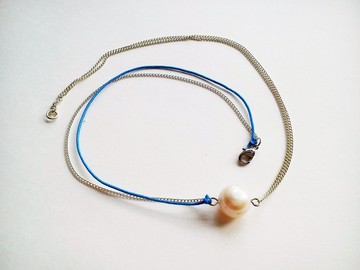 十四吋單點中藍繩配白鏈 自家設計淡水珍珠項鍊-Sea Breeze系列