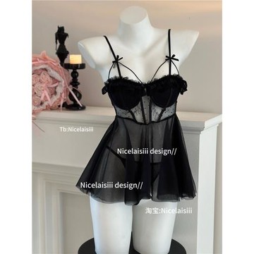 Nicelaisiii丘比特 性感睡衣女夏網紗帶胸墊鋼圈辣妹睡裙蕾絲裙子