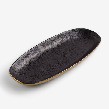 【WAGA】 日式 手捻鈦金 30cm 陶瓷橢圓盤｜灰黑｜單品 [2022新款]