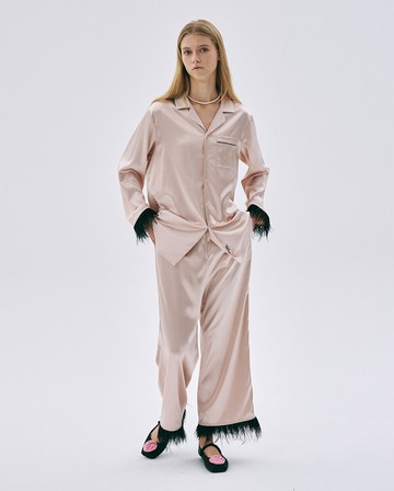 MARDI MERCREDI 緞面長褲 粉色 鴕鳥毛 SATIN OSTRICH PANTS