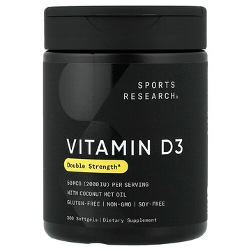 Sports Research, 維生素 D3，50 微克（2,000 國際單位），360 粒軟凝膠