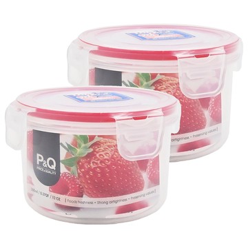 LocknLock 樂扣樂扣 P&Q圓型保鮮盒 C24 紅蓋 350ml  2個