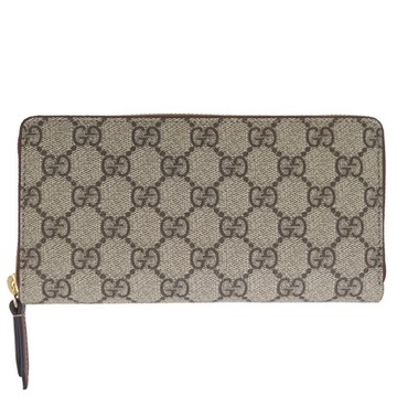 GUCCI 卡其色 GG Supreme 老花防水布拉鍊長夾(12卡)