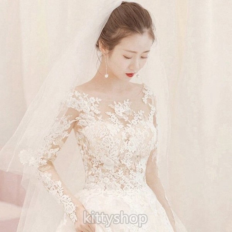 ウェディングドレス 袖あり 長袖 ロングドレス 白 結婚式ドレス 二次会ドレス 披露宴 ホワイトドレス Aライン プリンセスドレス ロング丈 姫系 通販 Lineポイント最大get Lineショッピング