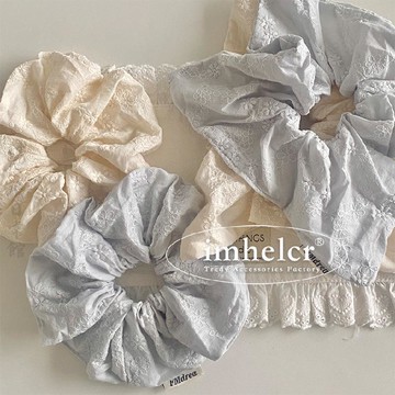 🔥2件9折🍊臺北出貨🍊可開發票日韓ins蕾絲刺繡花朵方巾大腸髮圈法式復古溫柔百搭丸子頭髮飾女