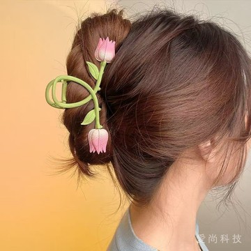 超僊鬱金香抓夾 女森係後腦勺 盤髮鯊魚夾 ins小衆設計百搭髮飾配飾