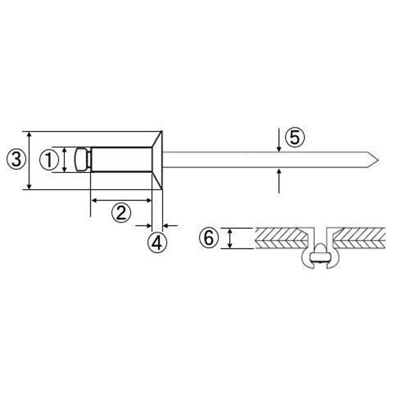 エビ ブラインドリベット(ステンレス スティール製) 6-6(1000本入) 箱入 NSS66 - 2