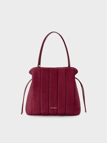 毛絨直條絎縫束口流浪包-酒紅