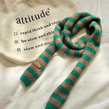 時尚條紋拼色保暖窄圍巾122558C