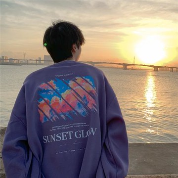 重磅衛衣男硬挺廓形上衣春秋美式復古oversize外套圓領套頭打底衫