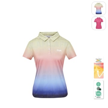 【FILA】女性 GOLF 高爾夫 漸層 吸濕排汗 短袖圓領POLO衫-黃色 5POY-6009-YE