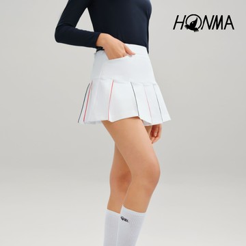 HONMA 本間高爾夫 女款撞色百褶短裙 日本高爾夫球專櫃品牌(XS~L 白色 HWKC902R608)