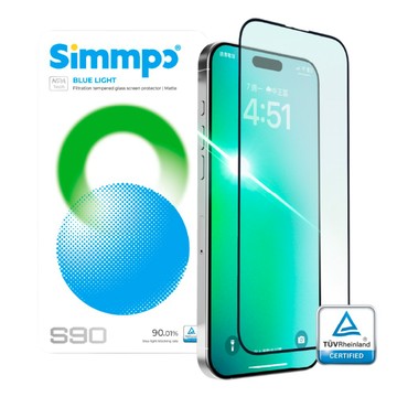 Simmpo S-90 霧面抗藍光護眼保護貼 玻璃貼 德國萊因認證 BLR90 適用 iPhone 15 / 15Plus / 15Pro / 15ProMax