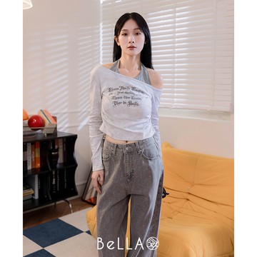 【初秋新品】BeLLA 街頭層次字母上衣 杏色
