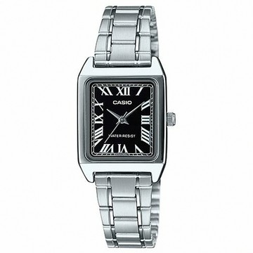 【CASIO】小巧淑女方形不鏽鋼腕錶-羅馬黑面時刻(LTP-V007D-1B)