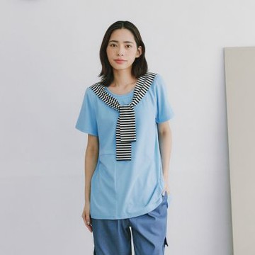 【Dailo】假披肩微繭型上衣 藍 綠 黃