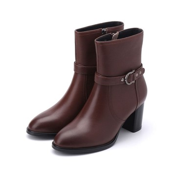 LUZZI 飾釦中筒跟靴 咖 女鞋