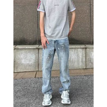 CGG歐美高街復古涂鴉潑墨直筒褲子寬松休閑美式闊腿牛仔褲vintage